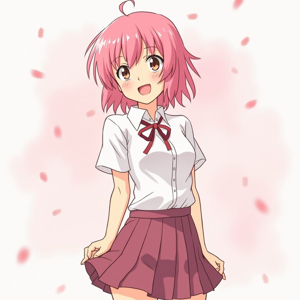 Anime Girl with Pink Hair and Cherry Blossoms