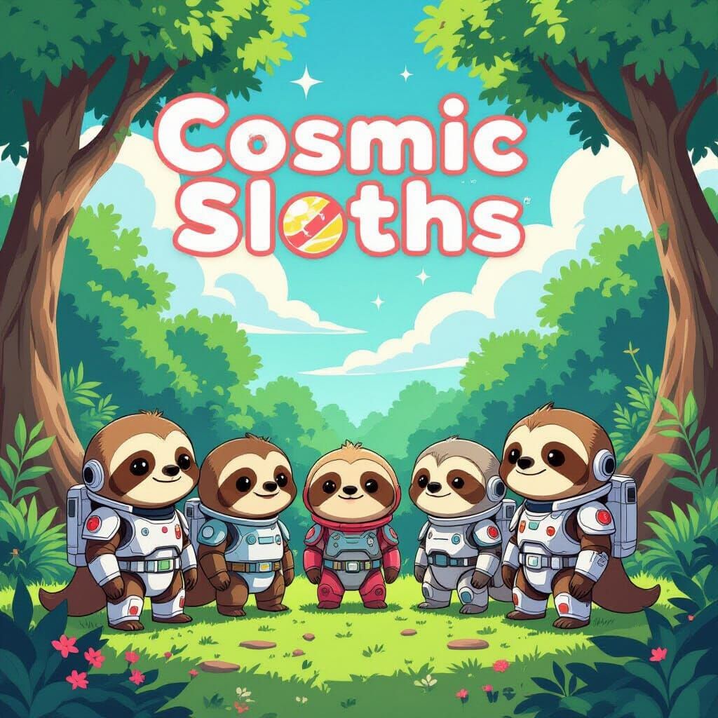 Cosmic Sloths Space Adventure, Ghibli-Inspired Digital Art