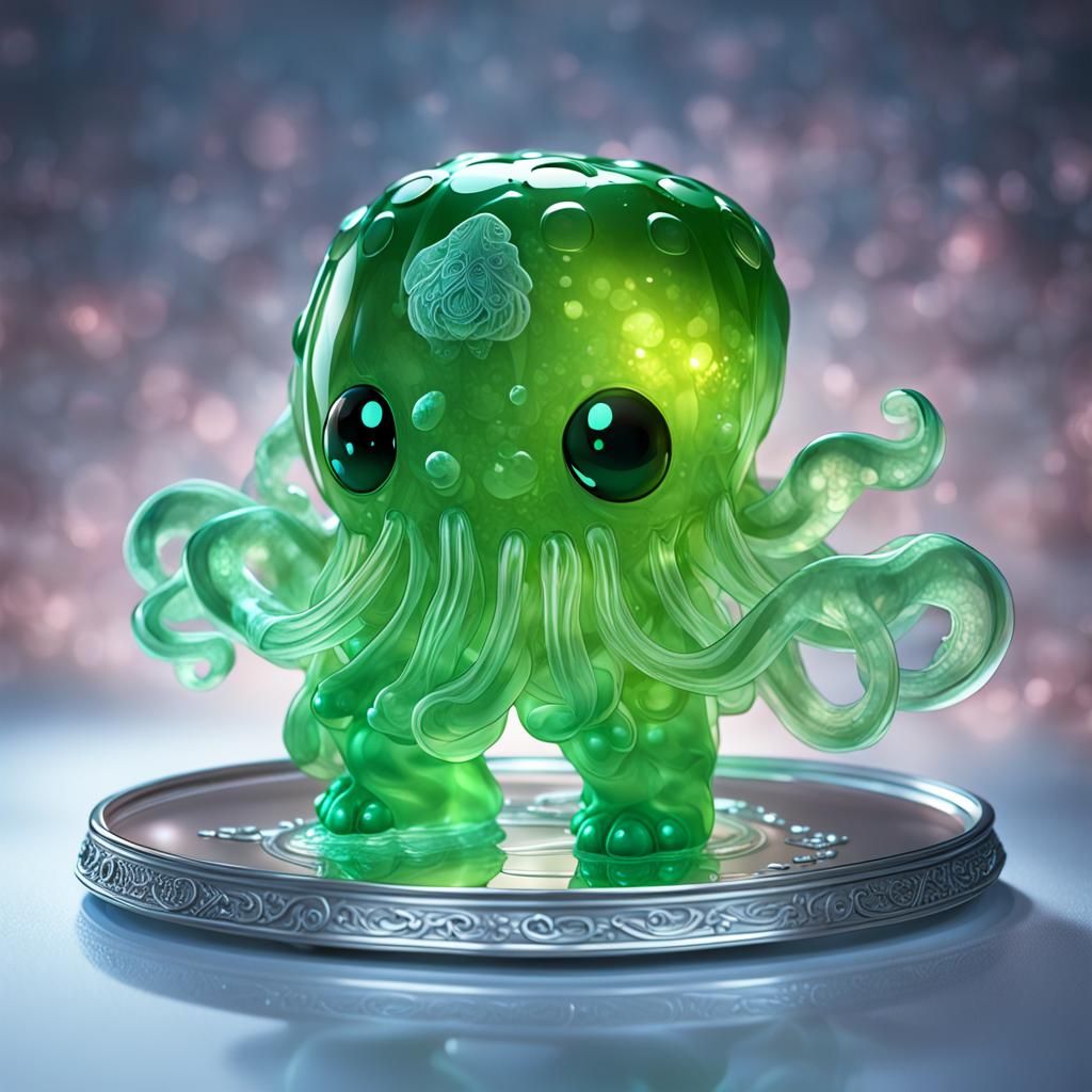 Kawaii Jelly Cthulhu Sculpture on Silver Platter