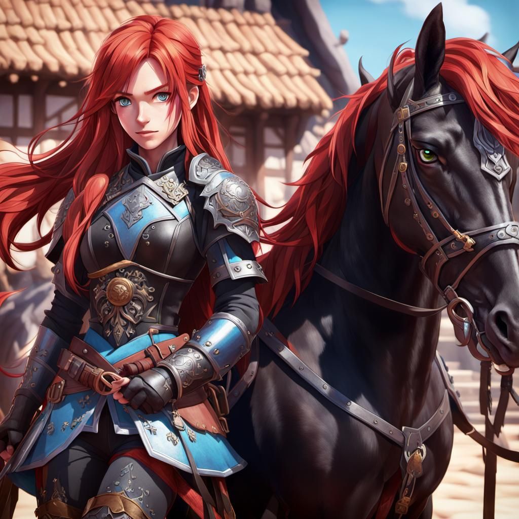 Anime-Inspired Fantasy Warrior Stands Beside Majestic Black ...