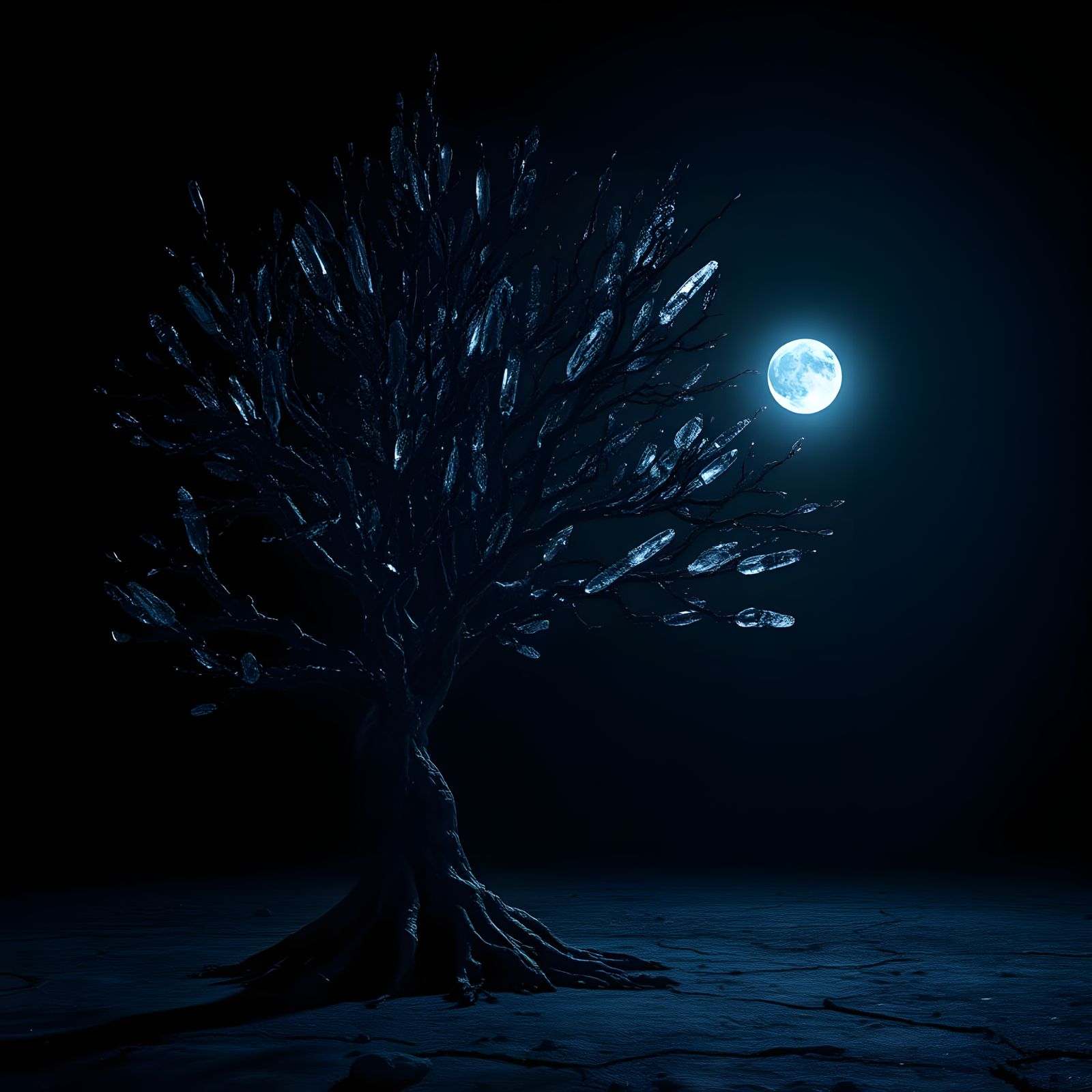 Hyperrealistic Blacklight Landscape with Crystalline Trees