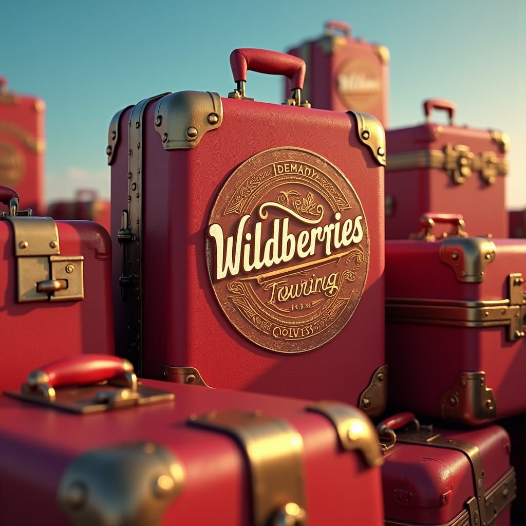 Vintage Travel Stickers on Crimson Leather Suitcases