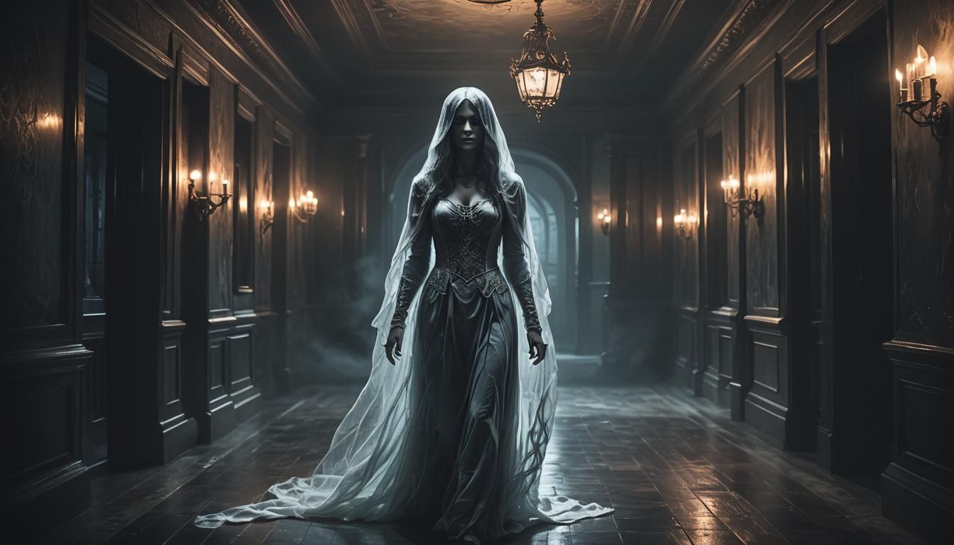 Ethereal Banshee in Dark Mansion Hallway