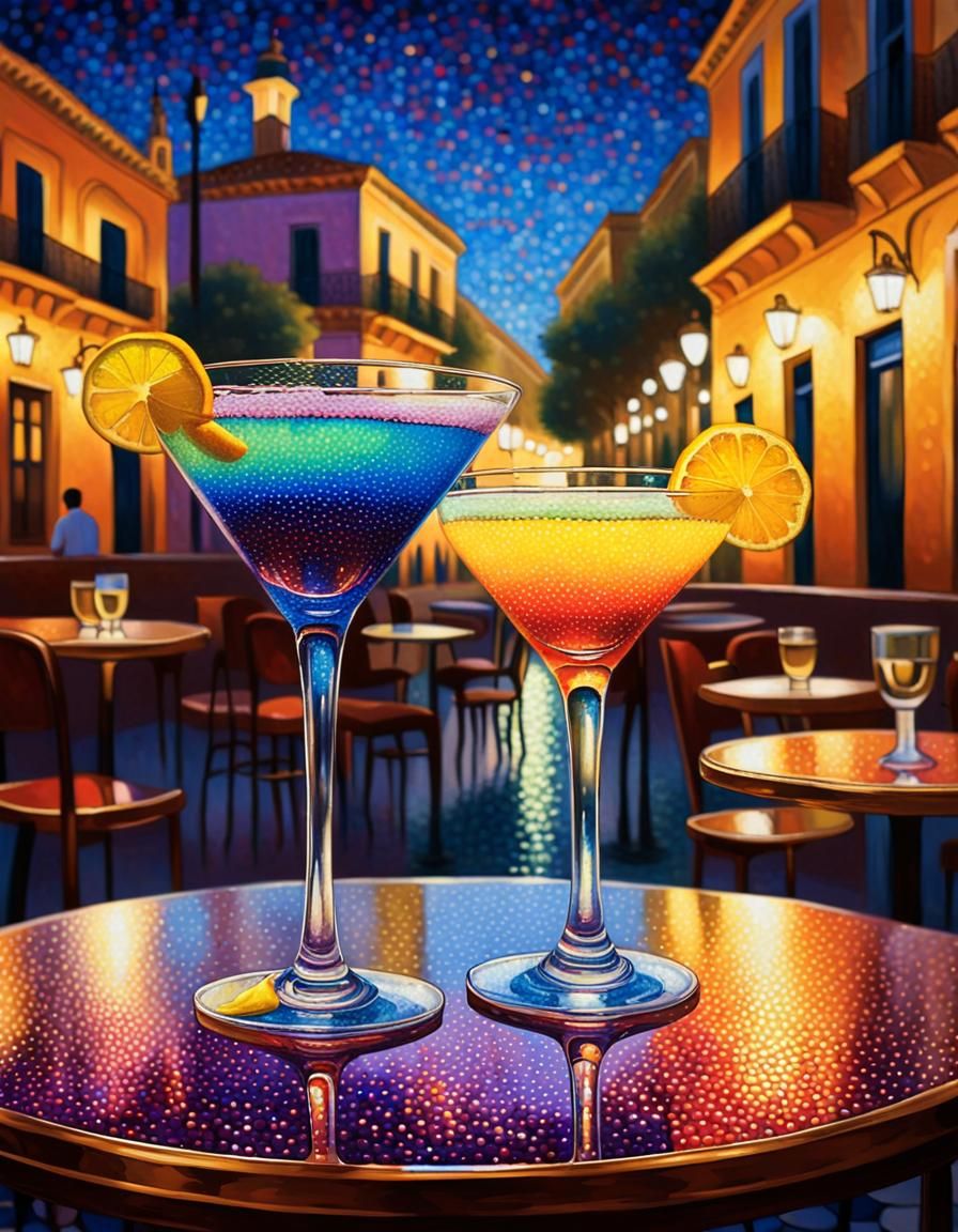 Colorful Cocktails in Seville: A Pointillist Painting