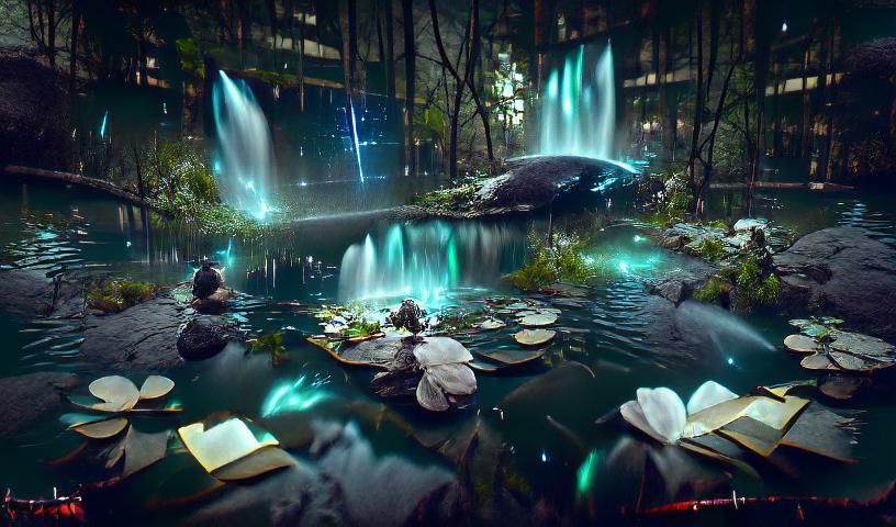 Moonlit Waterfall in Astral Cosmic Style