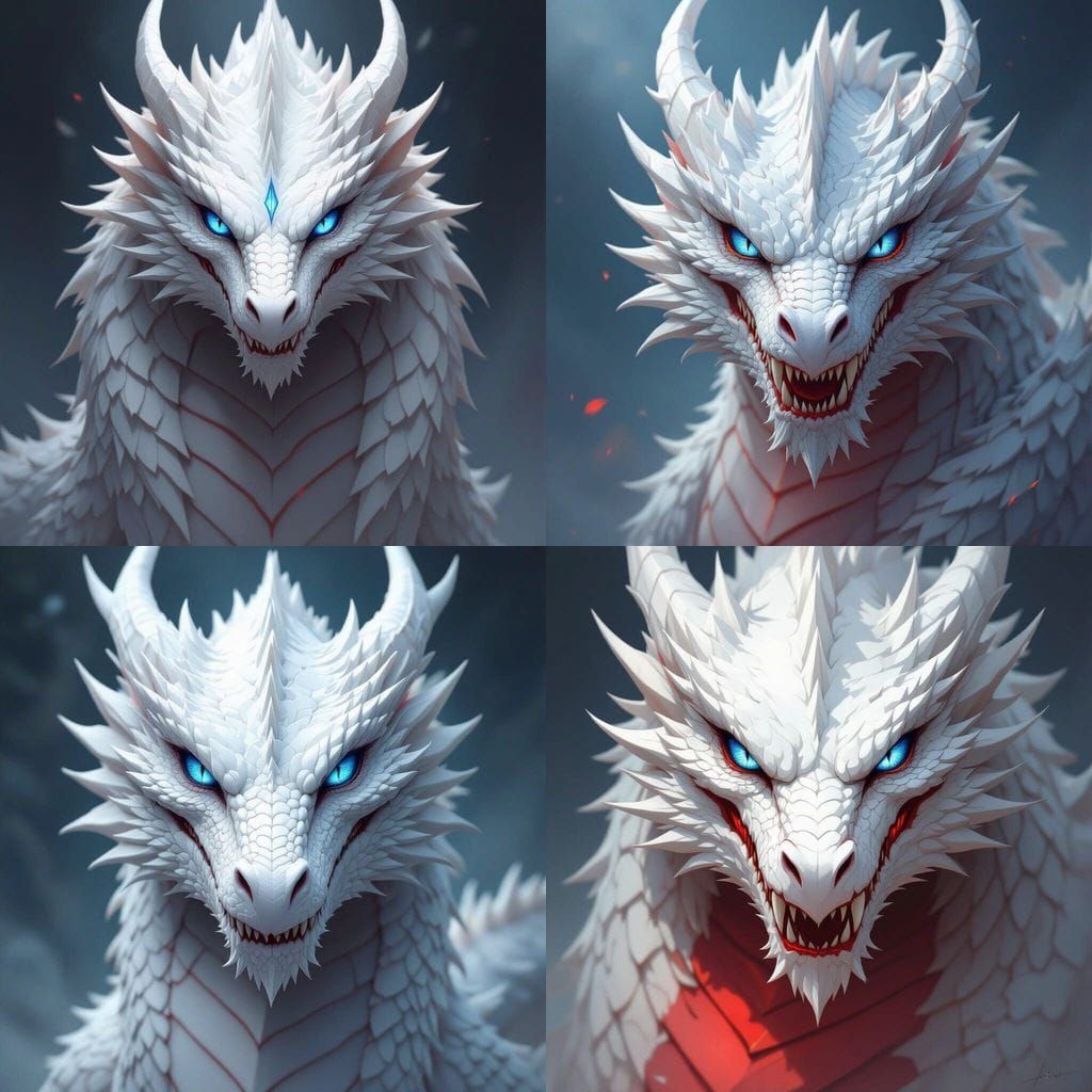 White Dragon with Intense Blue Eyes and Smirk