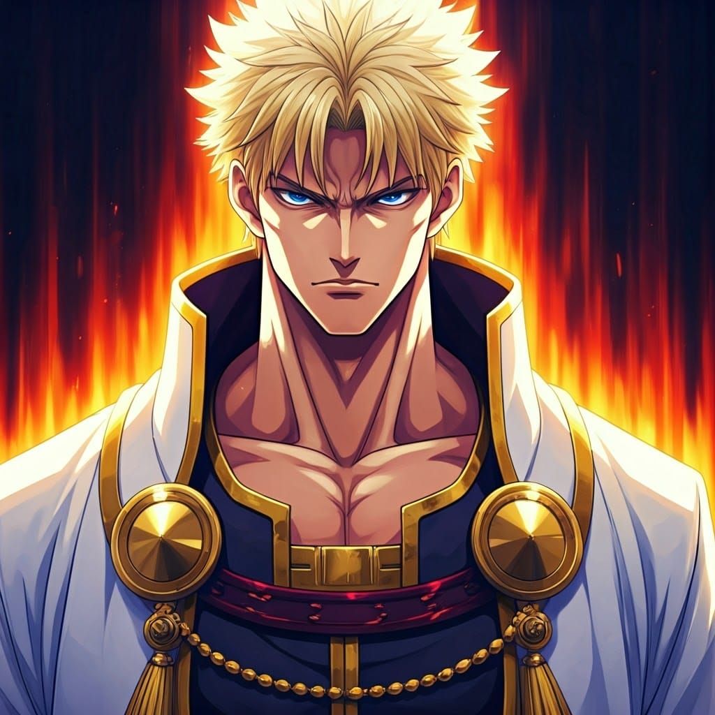 Imposing Man in Gold and White, Anime Style