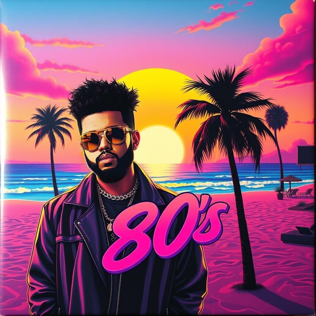 The Weeknd Album Cover in Retrowave Vaporwave Style