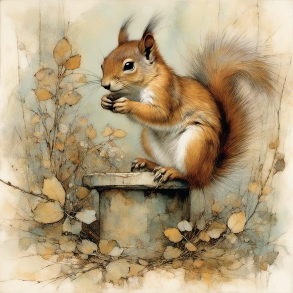 Whimsical Squirrels in Forest Illustration