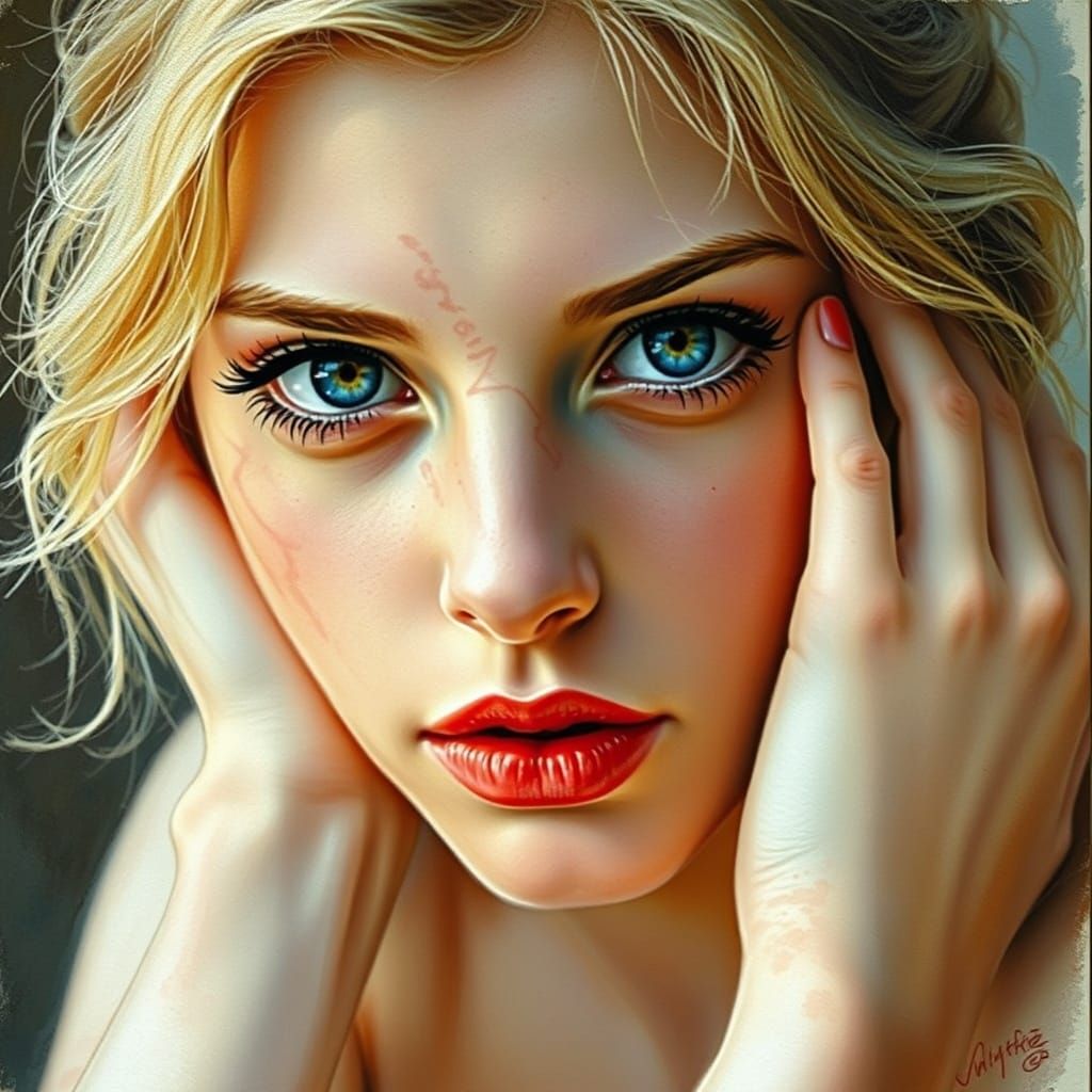 Captivating Woman's Gaze in Watercolor Style