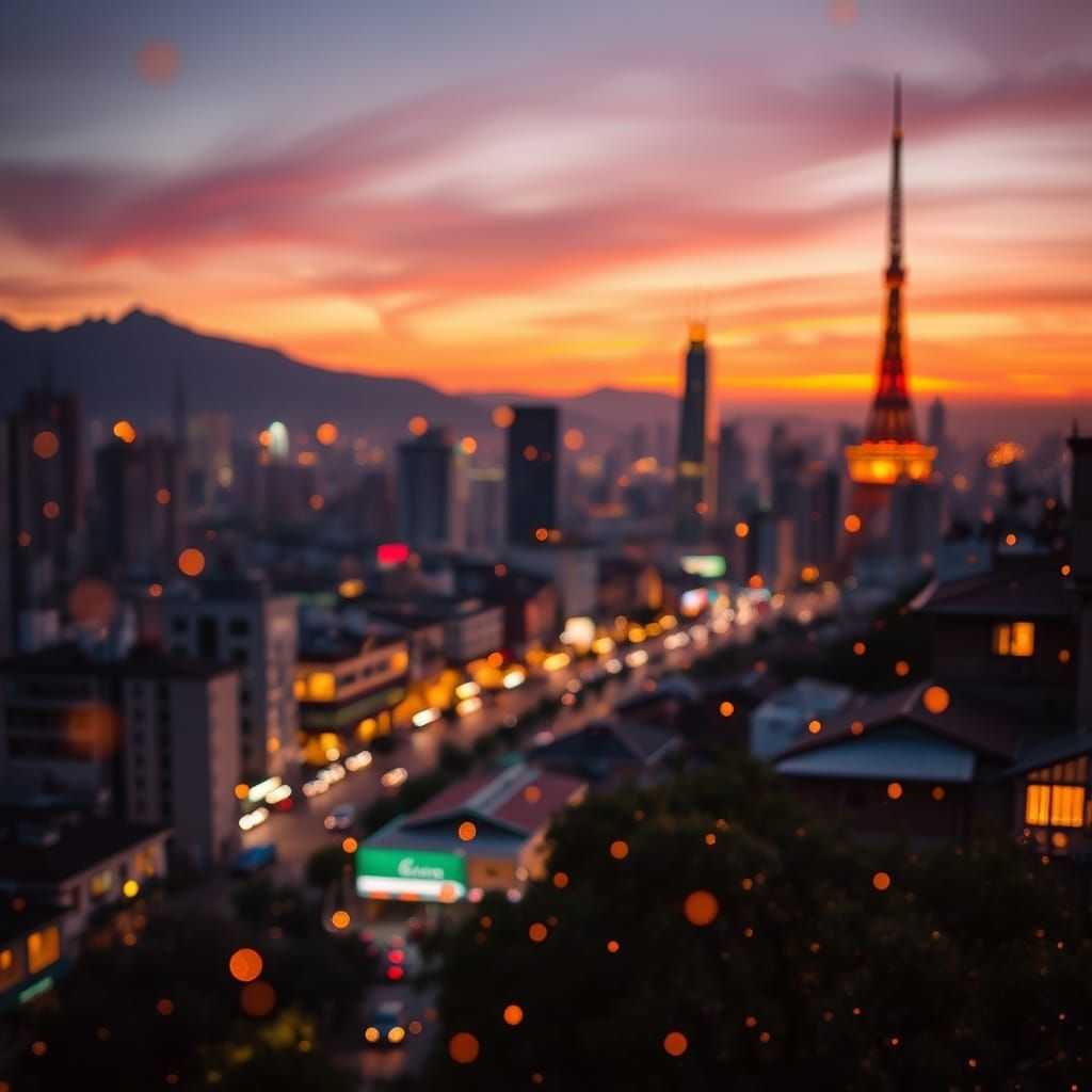 Golden Utopian Cityscape at Sunset: Summer Nights Vibe