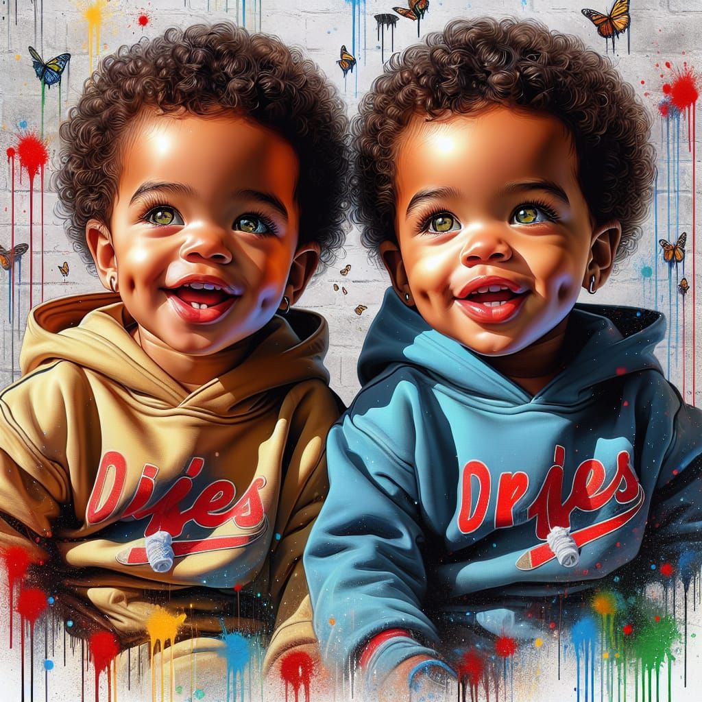 Hyperrealistic Painting of Adorable Twin Baby Boys