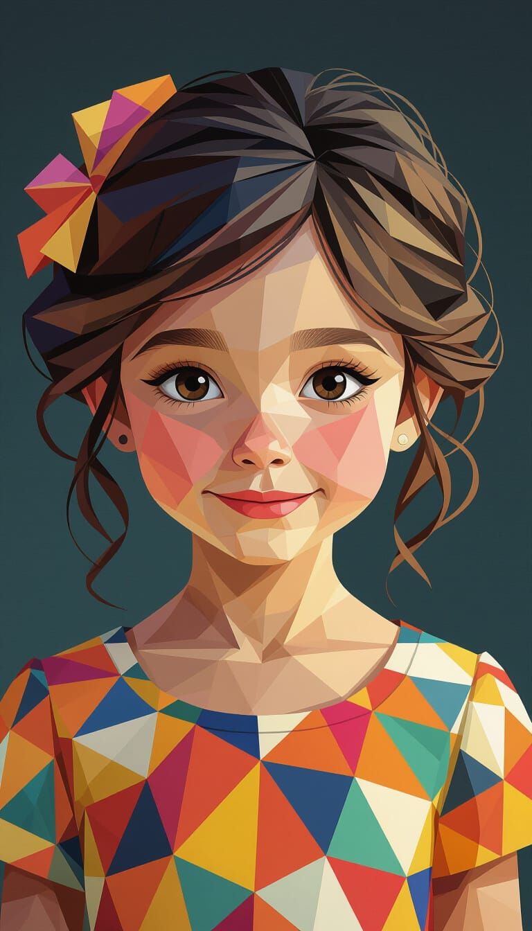 Geometric Girl Portrait in Low Poly 3D Style