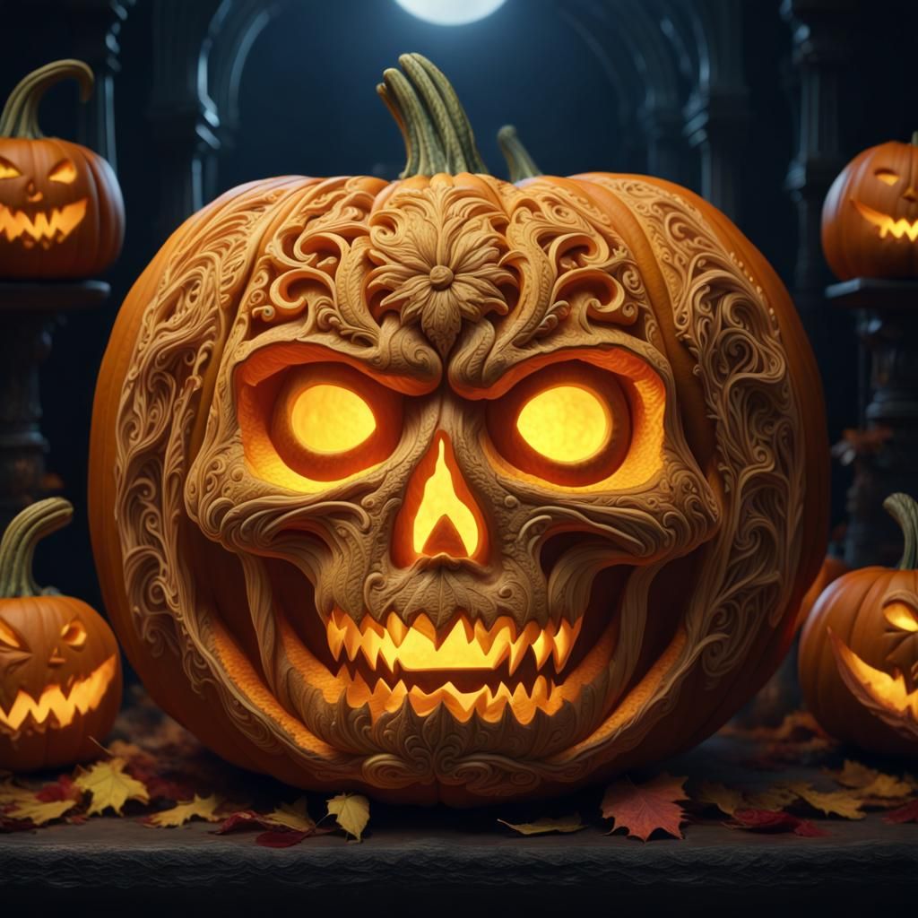 Detailed 3D Pumpkin Carvings: Digital Matte Painting