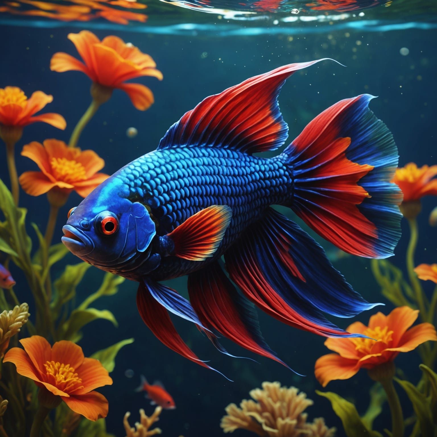 Photorealistic Betta Fish in Abstract Underwater Scene