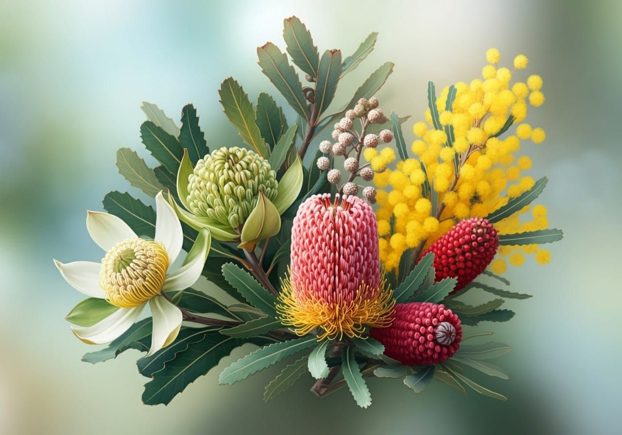 Beautiful Banksia, Wattle and Waratah Flowers