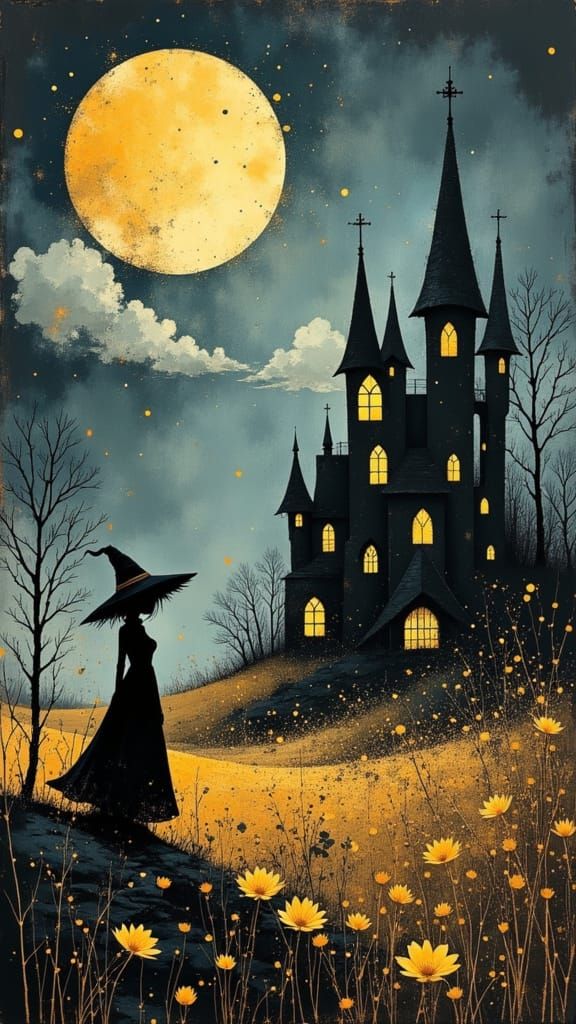 Halloween Witch and Ancient Castle