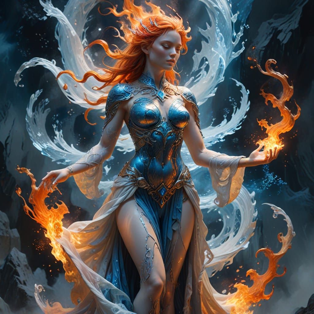 Ice and Fire Goddess Marble Sculpture Digital Painting