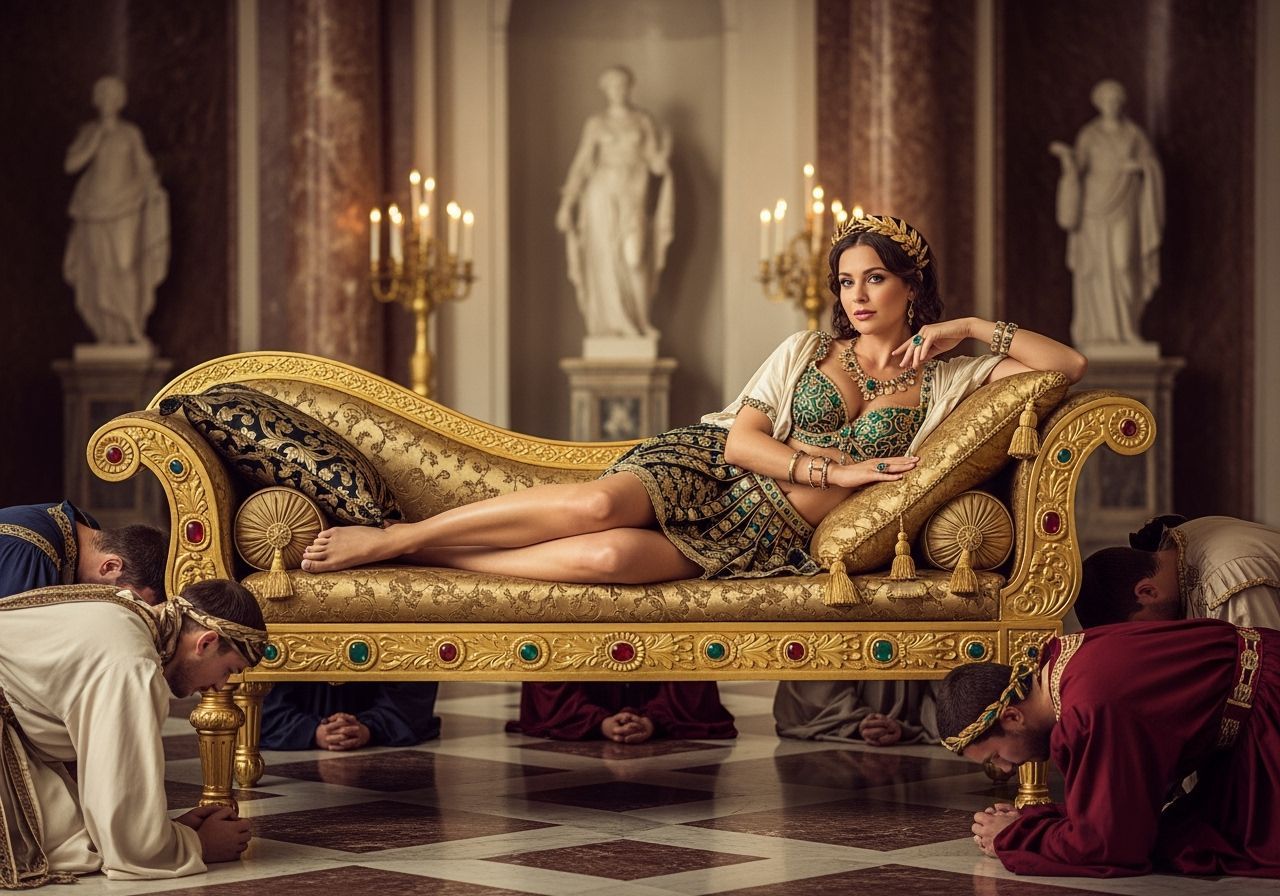 Roman Empress Lounging on Golden Chaise Longue