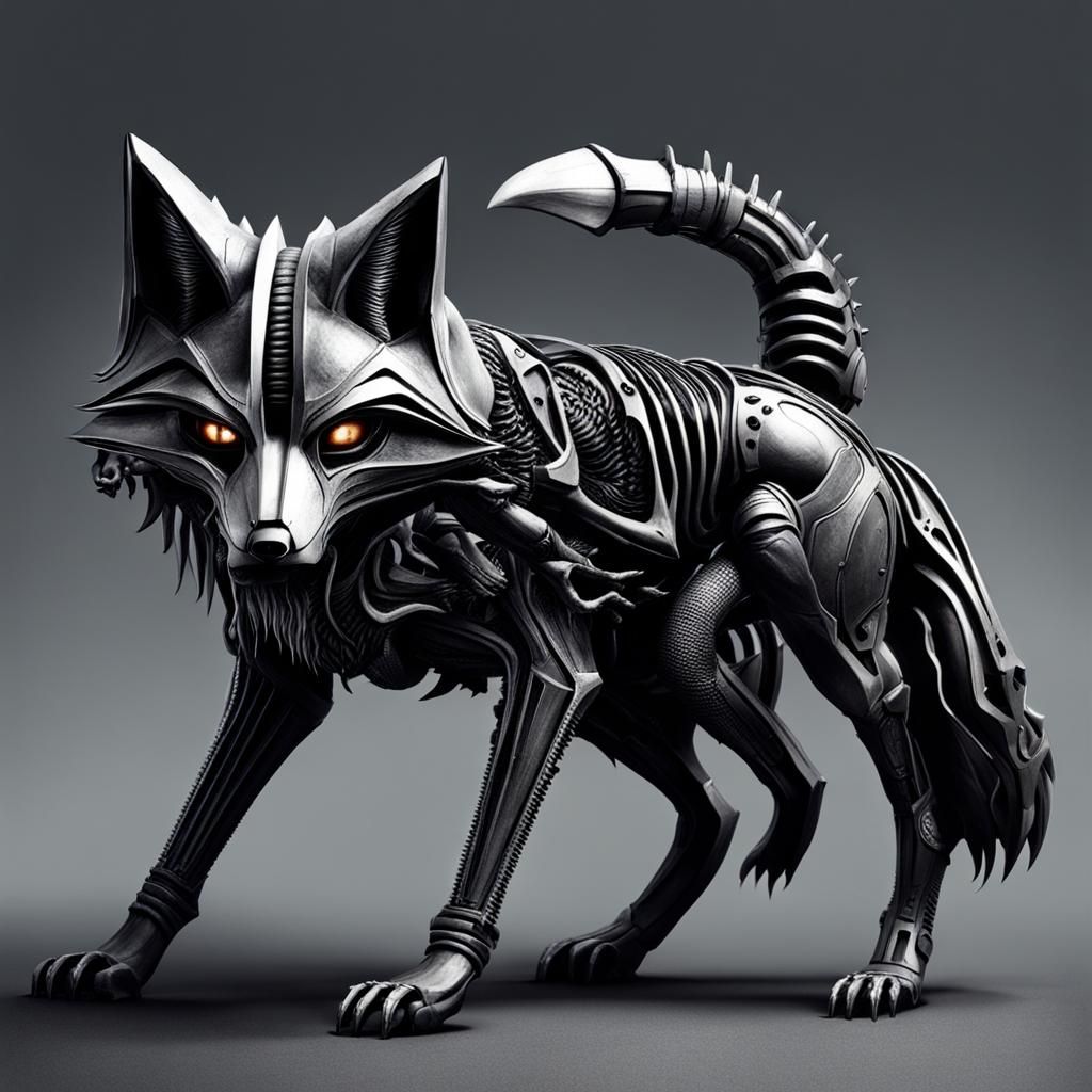 Fox Concept Art in Giger Style, Full Body