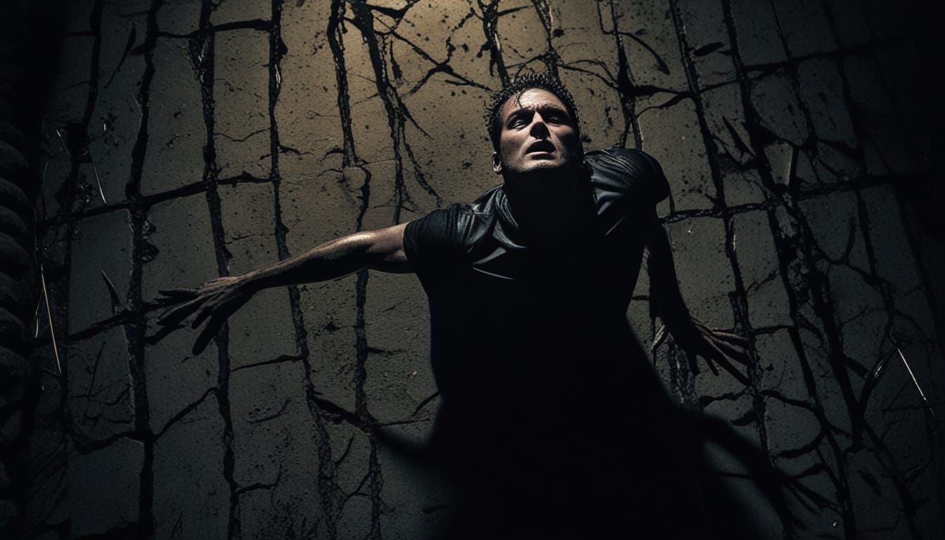 Dark Fantasy: Man Clinging to Pit of Spikes