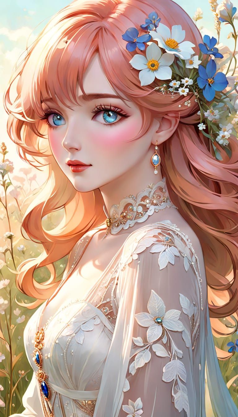Art Nouveau Woman with Rose Gold Hair