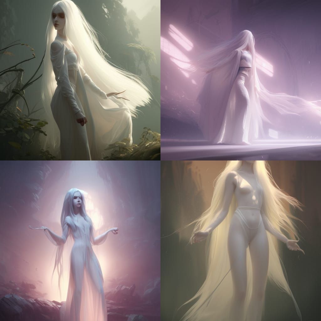 Ethereal Ghost Girl in Translucent White Clothes
