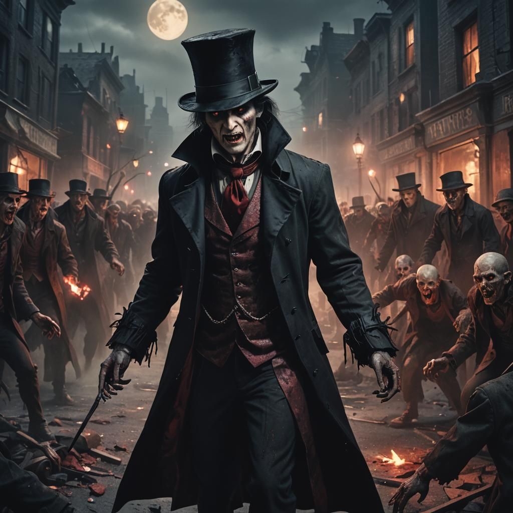 Vampire vs Zombies in Ruined City: Dark Fantasy Art