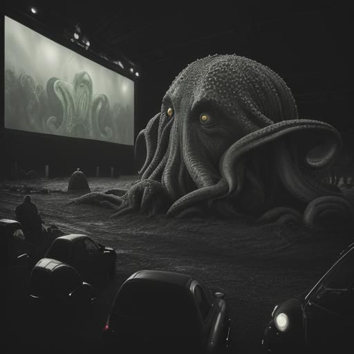 Cthulhu Enjoys a Drive-In Movie in Hyperrealism