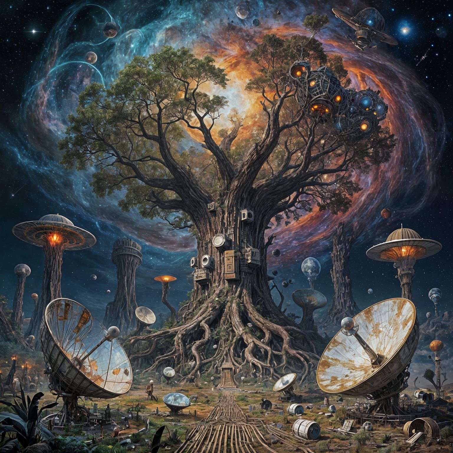 Ethereal Landscape of Merged Trees and Spacecraft