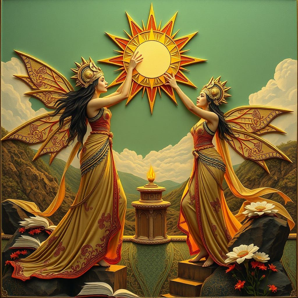 Priestesses Sun Ritual in Art Nouveau Style