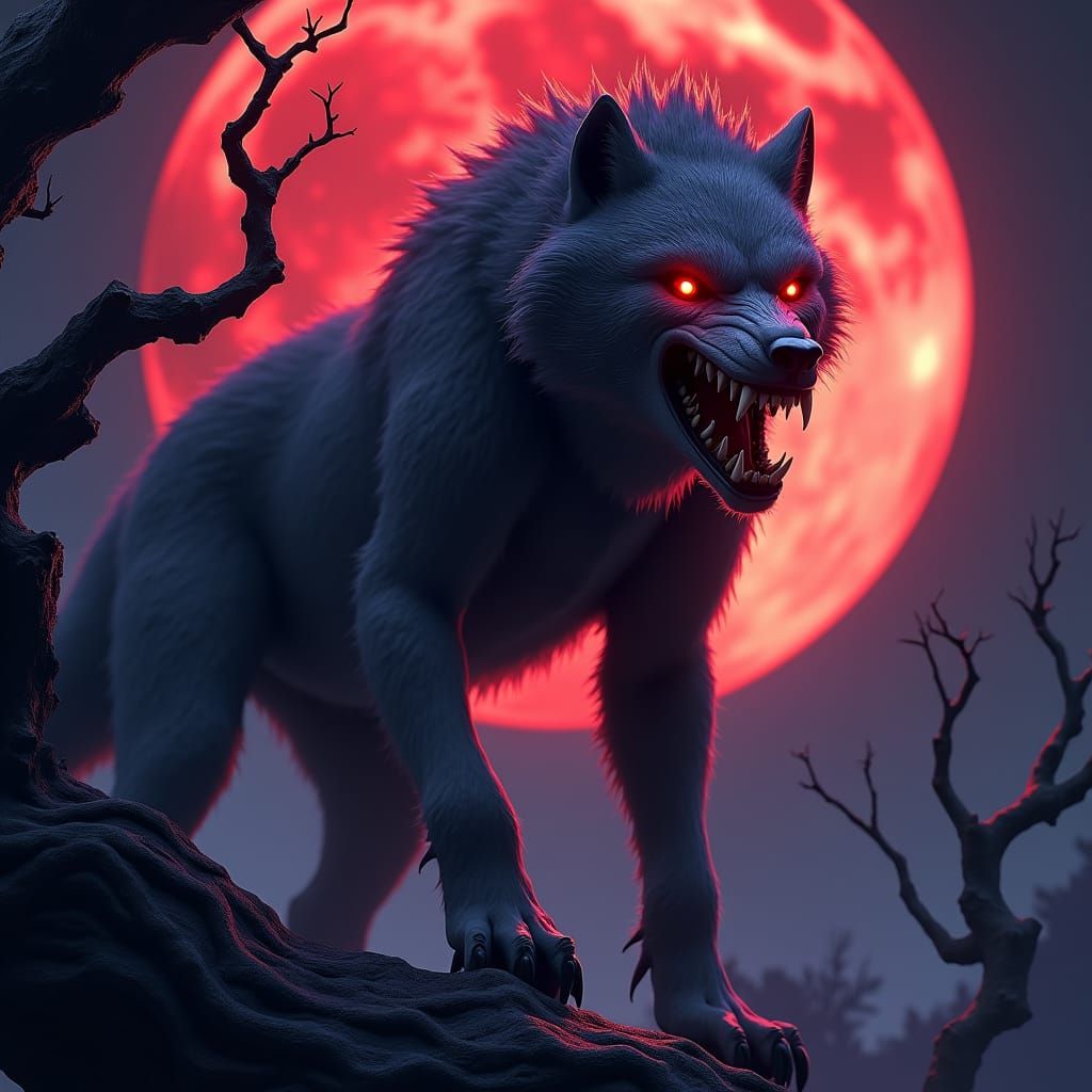 Crimson Moon Werewolf in Detailed Matte Painting