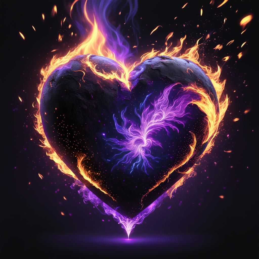 Heart Charm Ablaze with Purple Fire