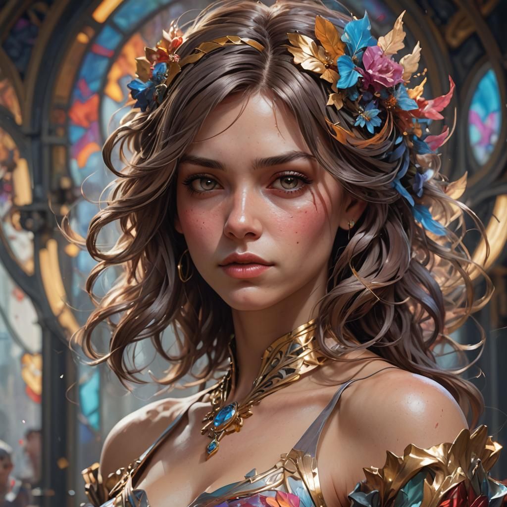 Detailed Phoenix Portrait in Art Nouveau Style