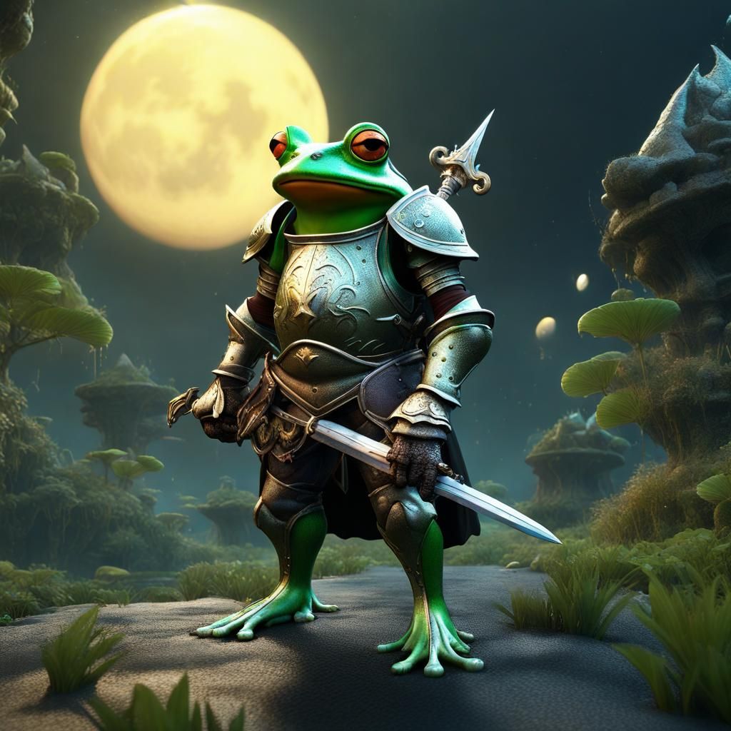 Frog Knight in Fantasy Kingdom: Detailed Matte Painting
