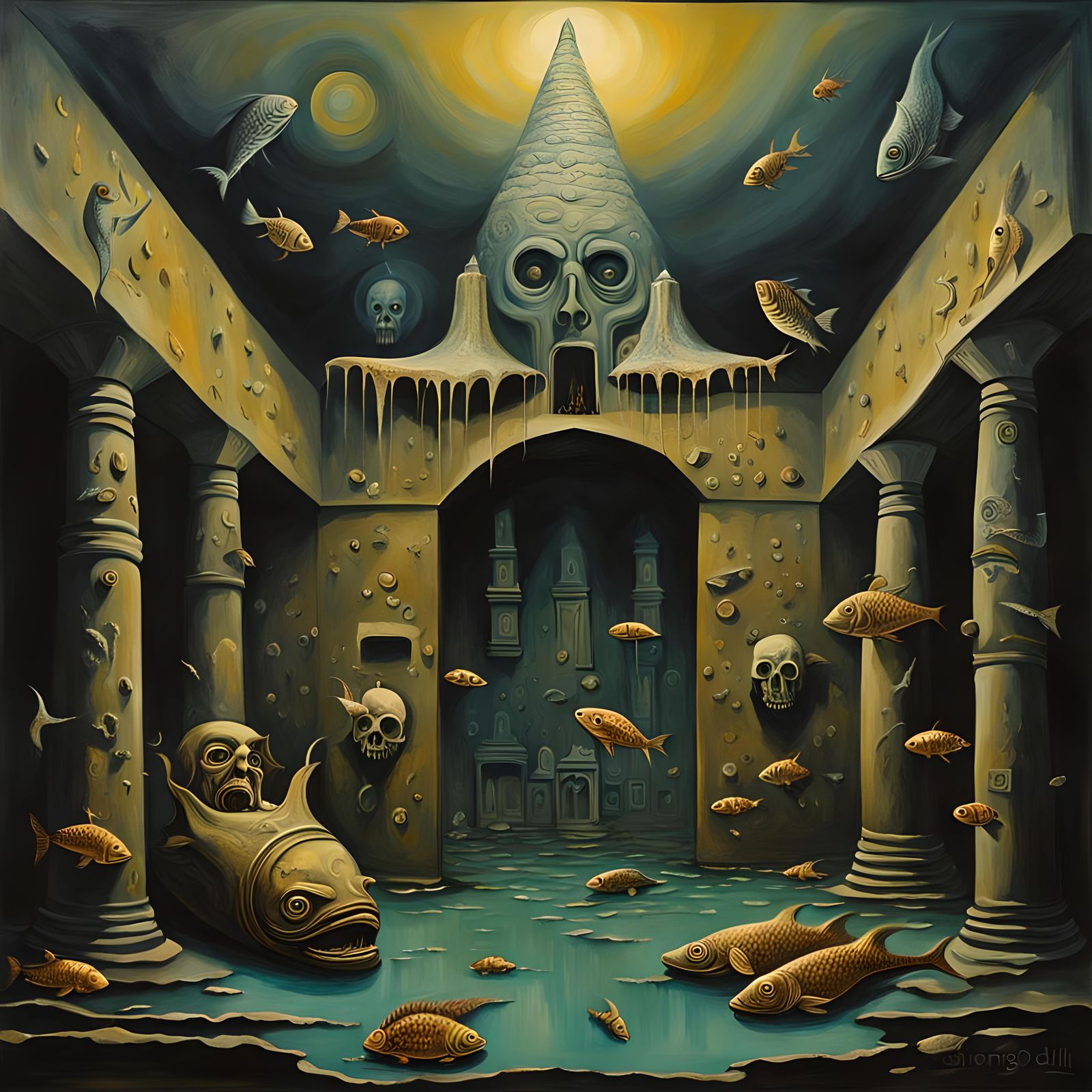Temple of Dagon Interior: Surreal Dark Art