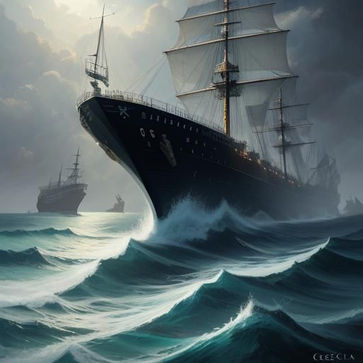 Omniscient Tarasque in Sinister Oceanic Landscape