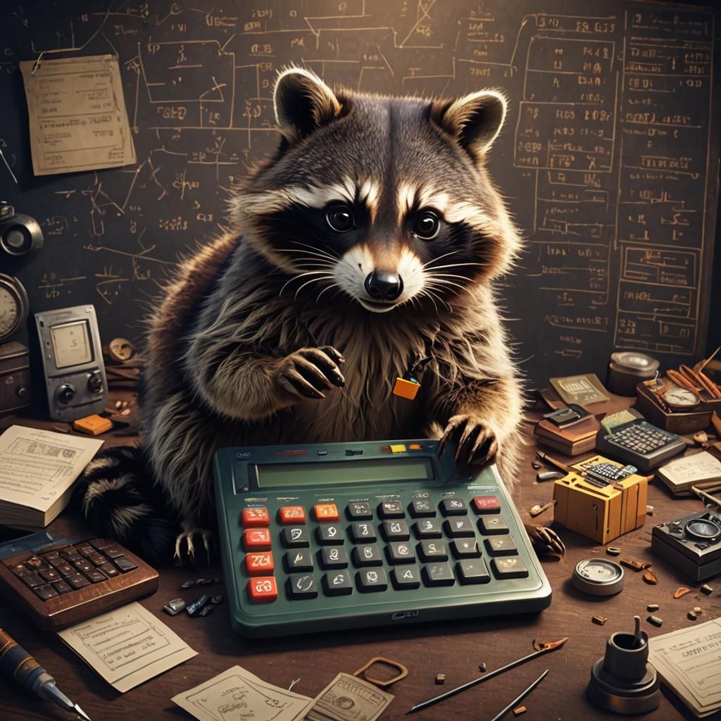 Raccoon Mathlete Calculates Equations in Fantasy Art