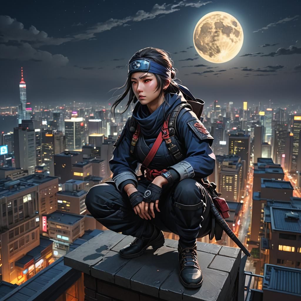 Ninja Operative on Rooftop at Night