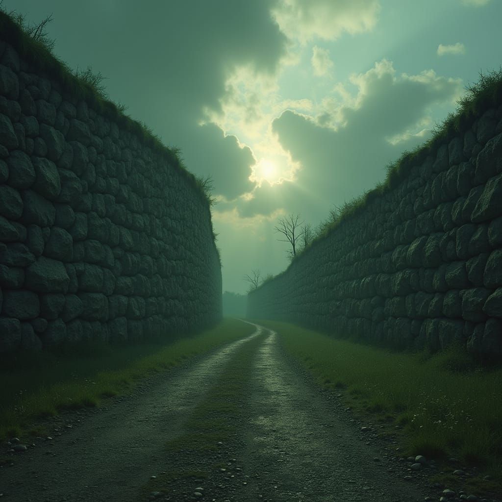 Stone Wall Divides Lush and Arid Landscapes