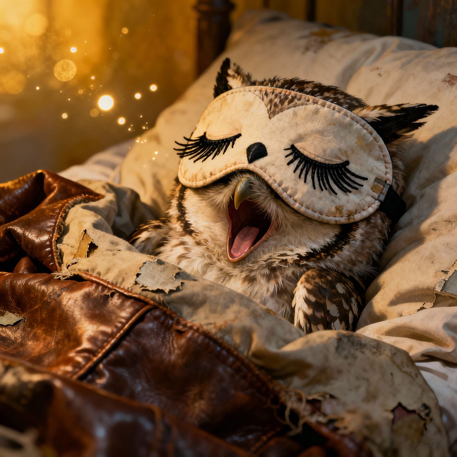 Baby Owl Sleeps Peacefully in Cozy Bed