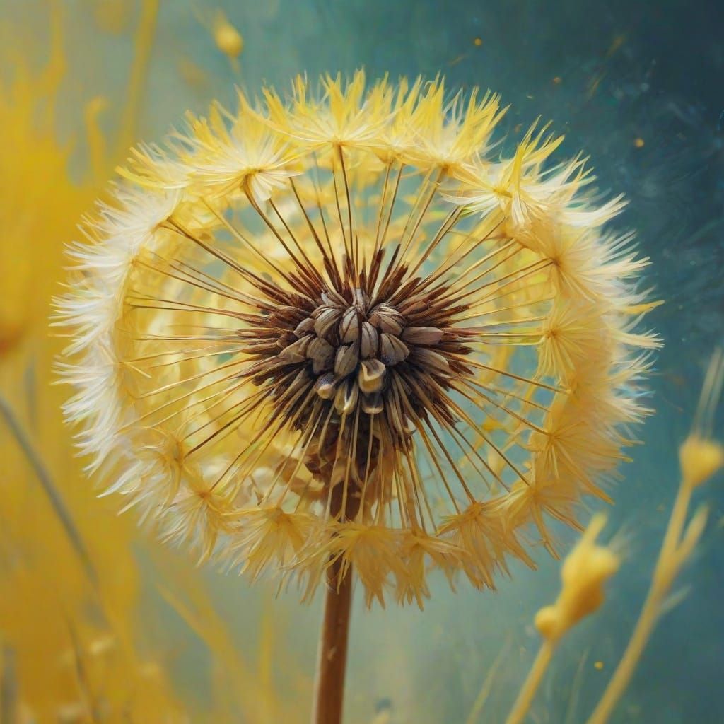 Dandelion Fluff in Gouache Style with Impasto Texture