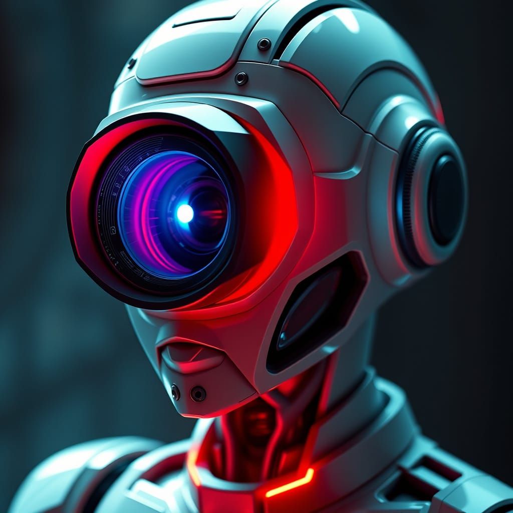 Cyberpunk Futuristic Guardian with Piercing Blue Eye