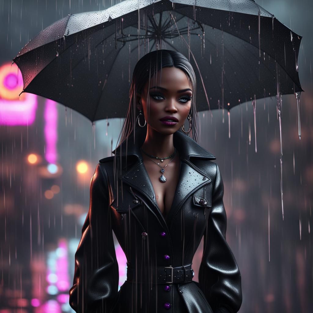 Gothic Barbie Crying in the Rain: Detailed Matte Painting