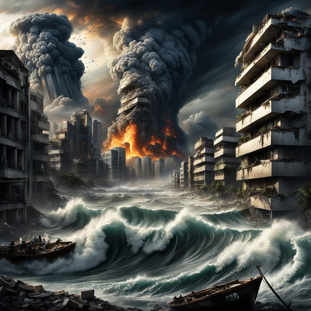 Apocalyptic Doomsday Scene: Earthquake and Tsunami
