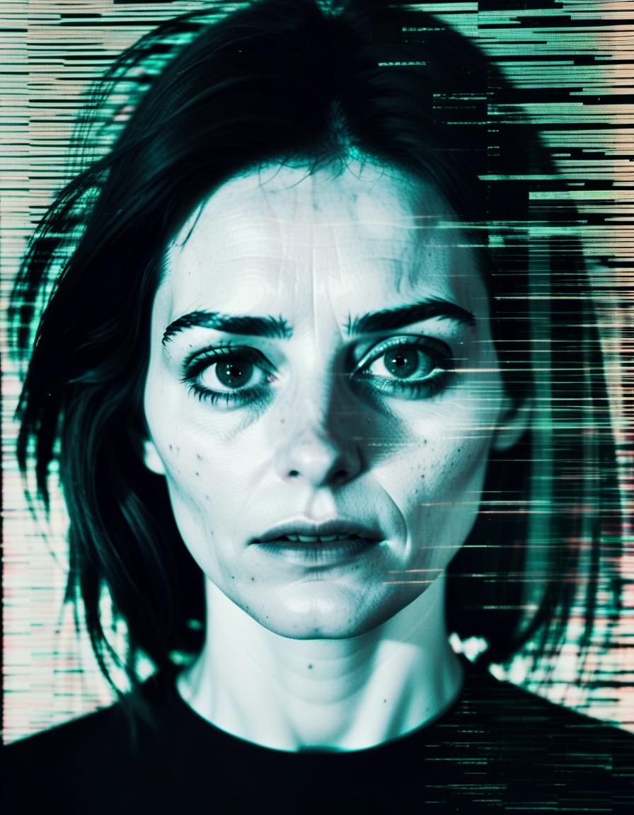 Glitchcore Woman's Face on Old VHS Tape