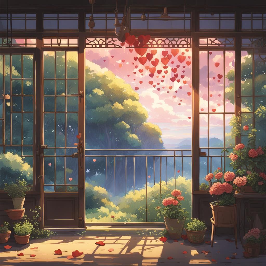 Valentine's Day in Studio Ghibli Anime Style