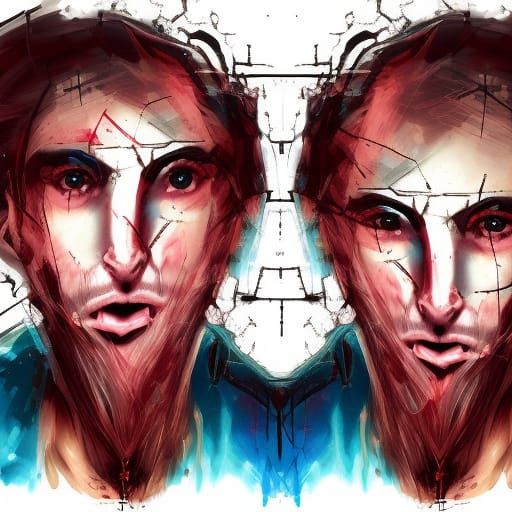 Hyperrealistic Embrace with Shattered Mirror