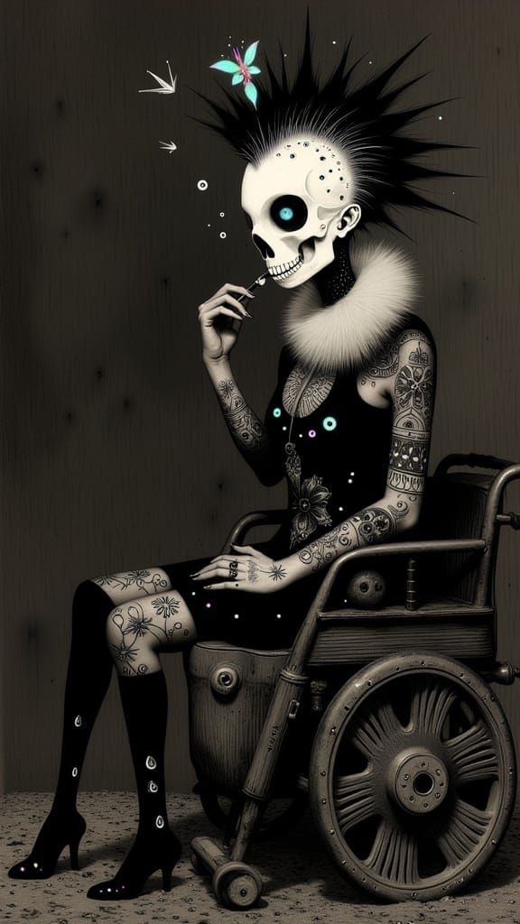 <lora:AmongTheDark:1.0> A Female Postpunk-inspired, intricately detailed, Cracked Ivory Egg Skull, adorned with Carbonit...