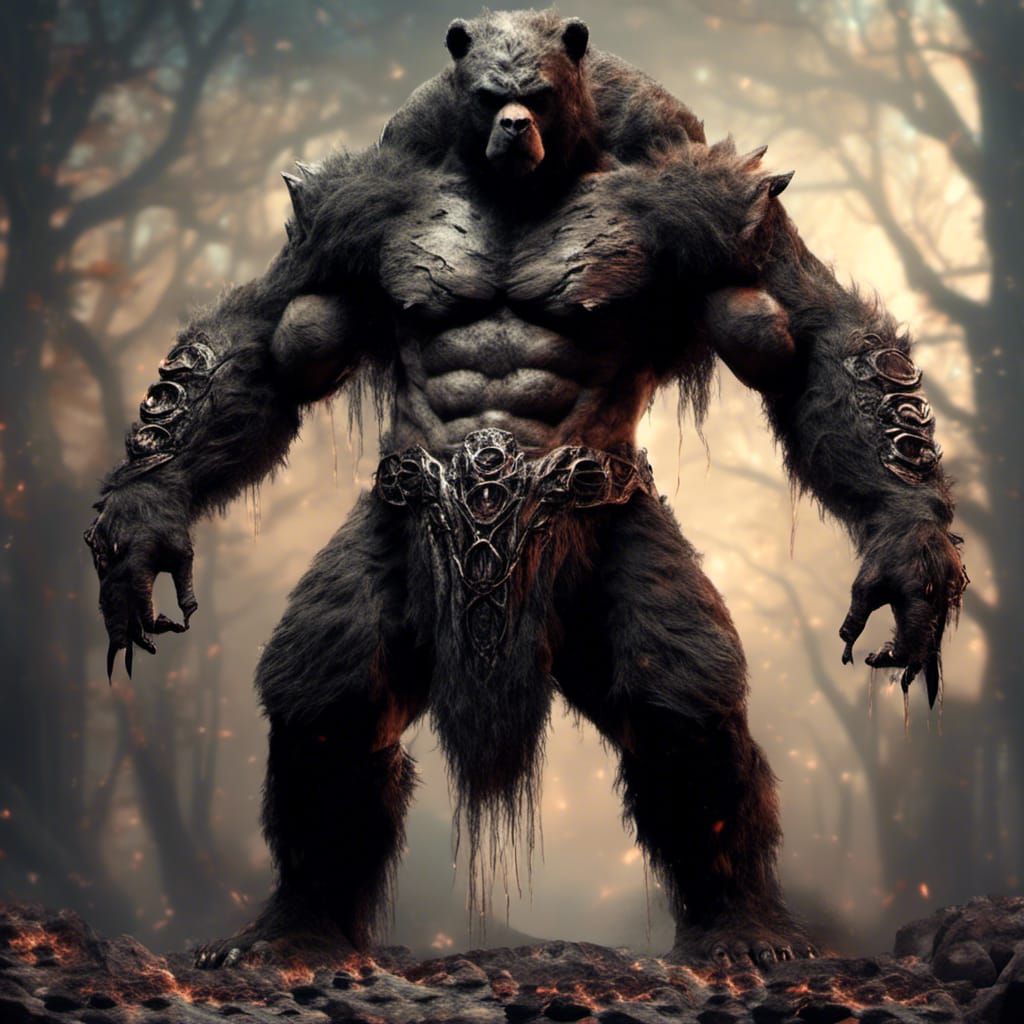 Dominant Muscular Bear-Human Hybrid with Viking Braids